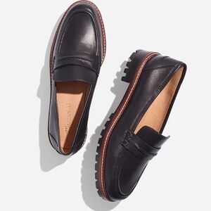 Madewell Corrine Black Leather Lugsole Penny Loafers